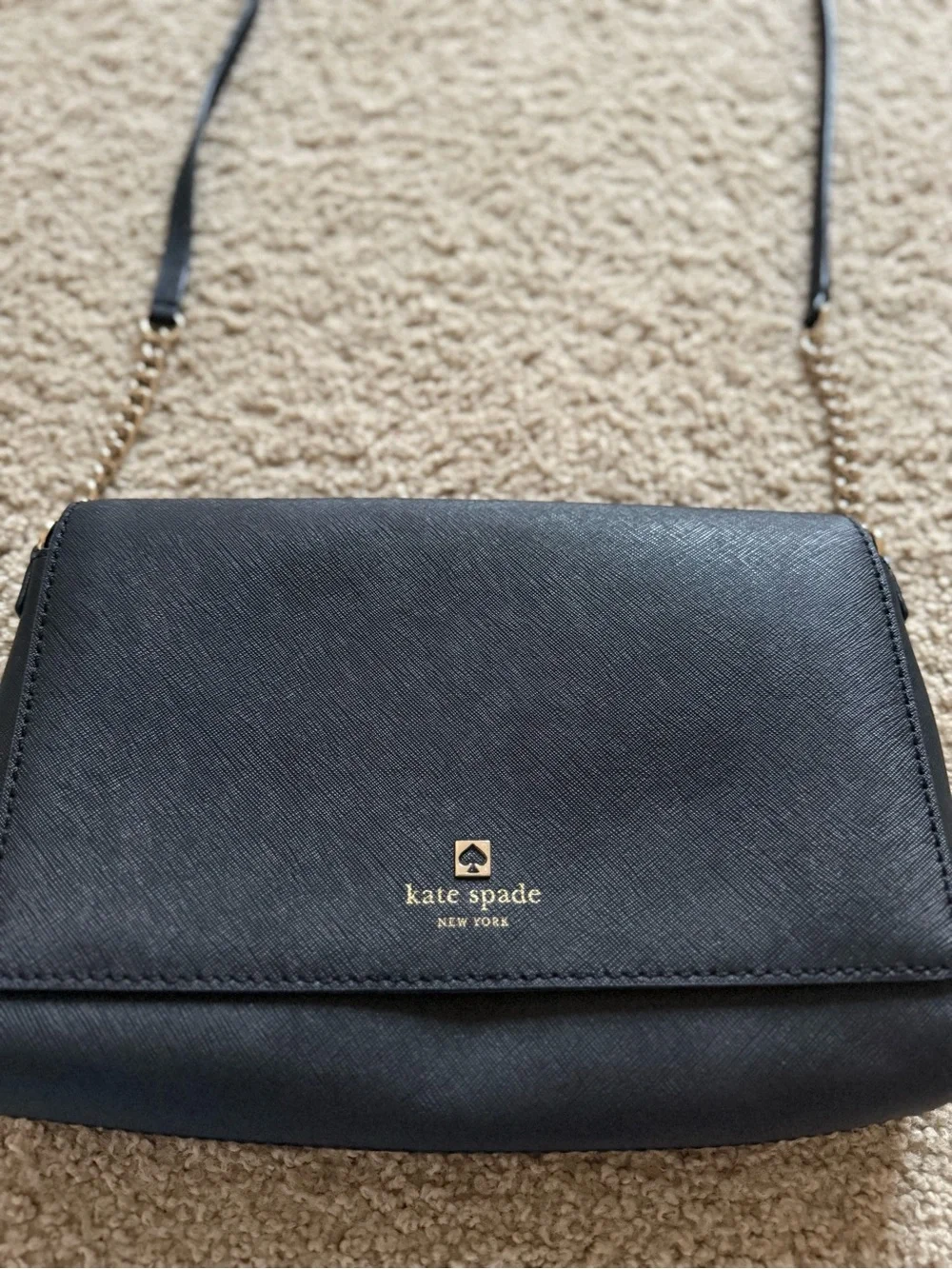 kate spade Black Leather Crossbody with Gold Chain Strap